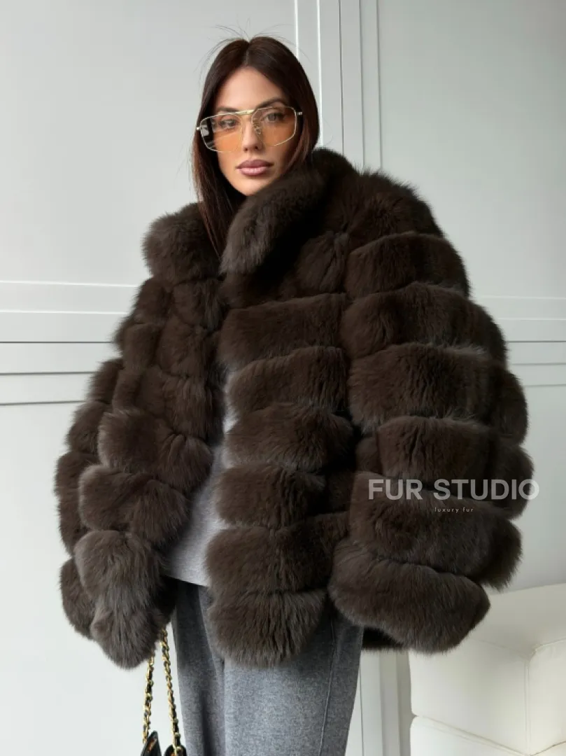 Шуба из натурального песца под соболь