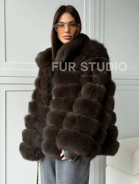 Шуба из натурального песца под соболь - фото 0