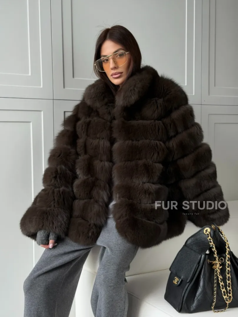 Шуба из натурального песца под соболь