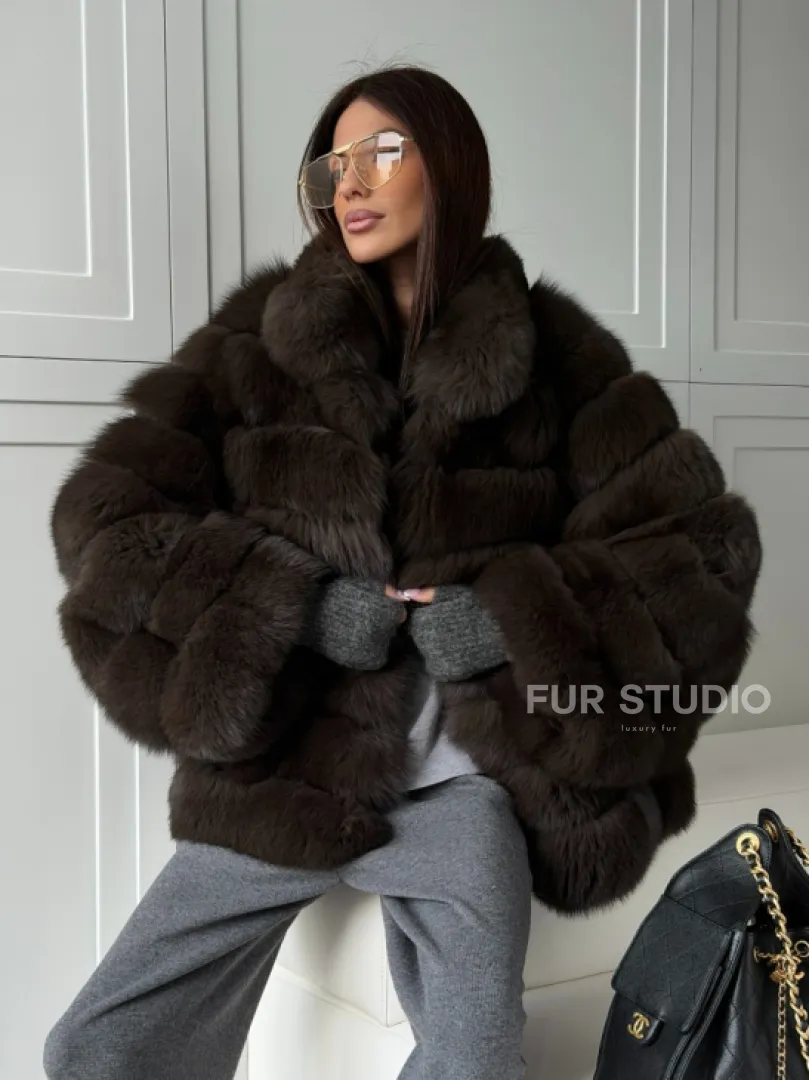 Шуба из натурального песца под соболь