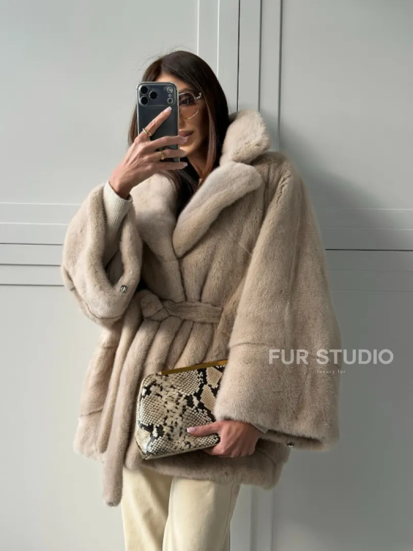 Зимняя норковая шуба фасона «летучая мышь»