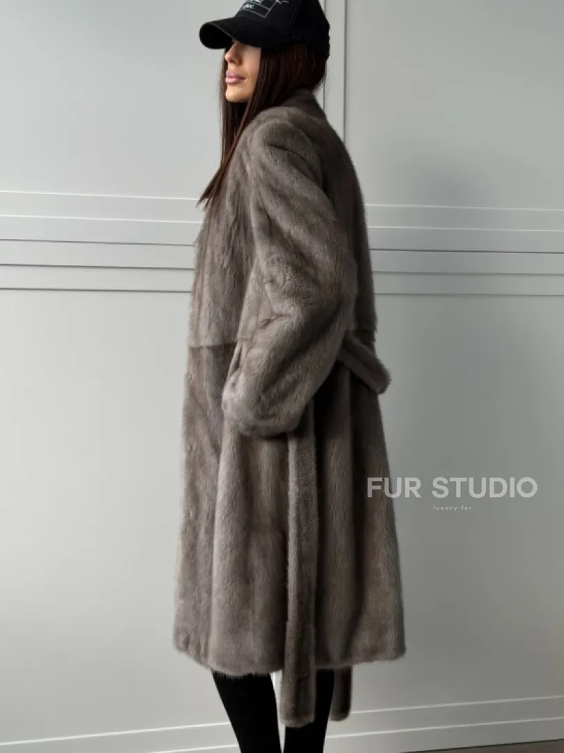 Норковая шуба из скандинавской норки - цвет серый