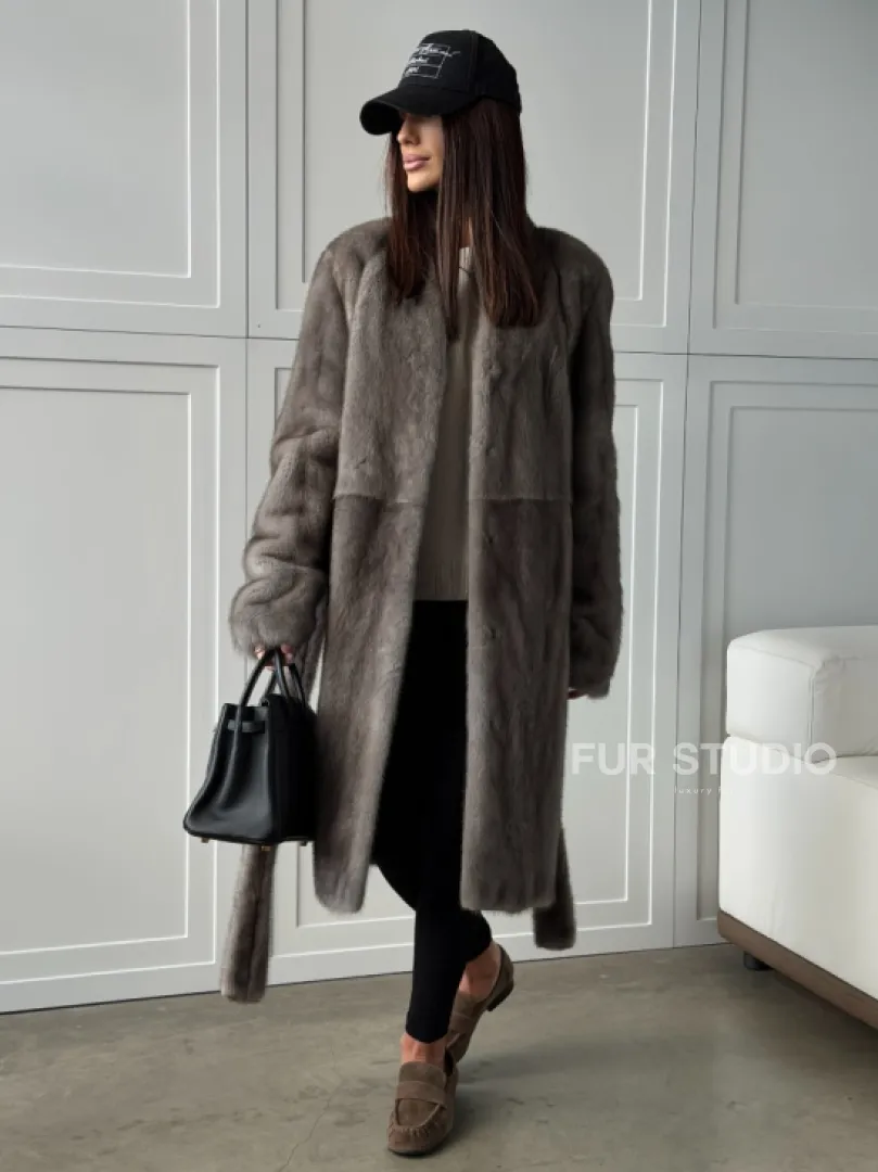 Норковая шуба из скандинавской норки - цвет серый