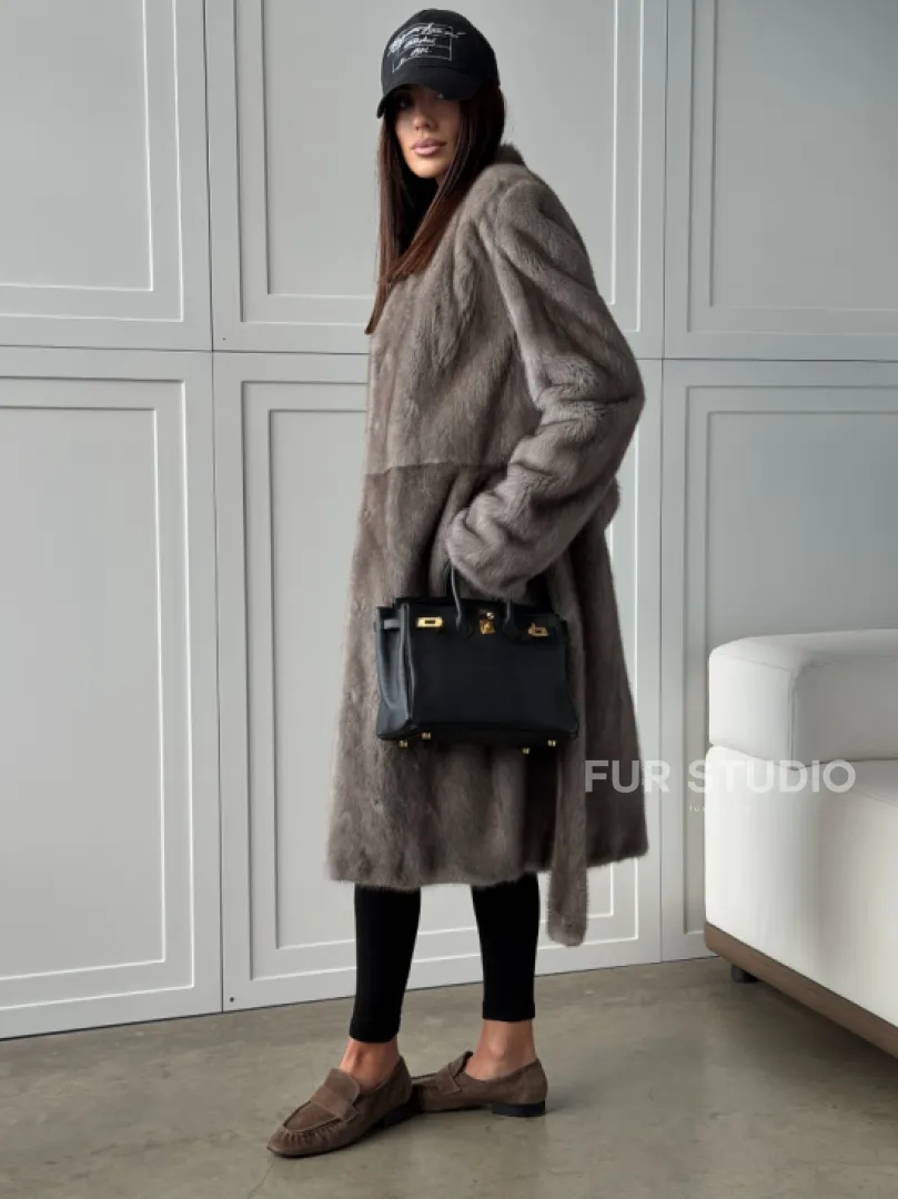 Норковая шуба из скандинавской норки - цвет серый