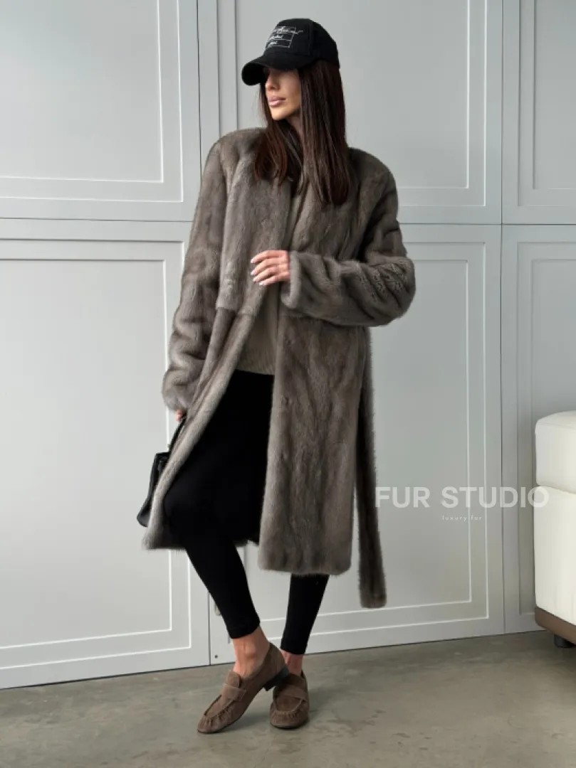 Норковая шуба из скандинавской норки - цвет серый