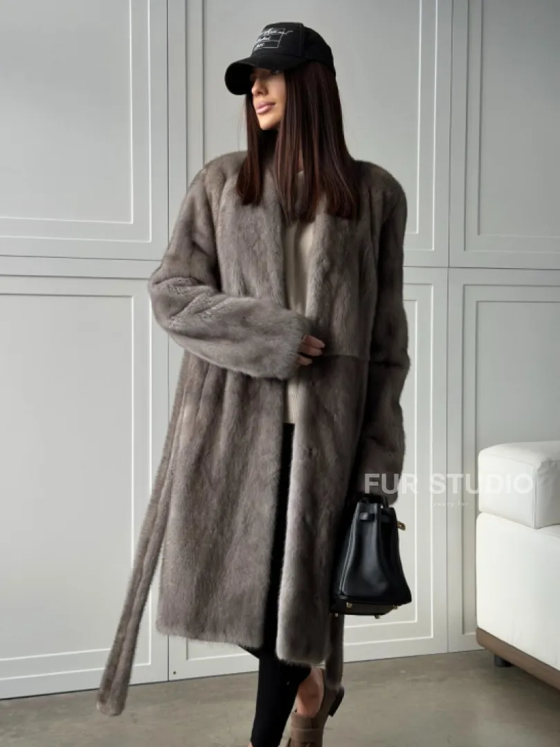 Норковая шуба из скандинавской норки - цвет серый