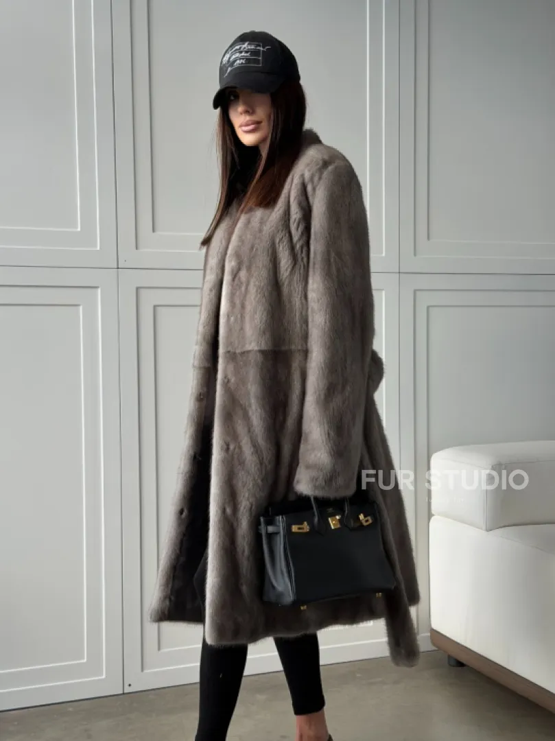 Норковая шуба из скандинавской норки - цвет серый