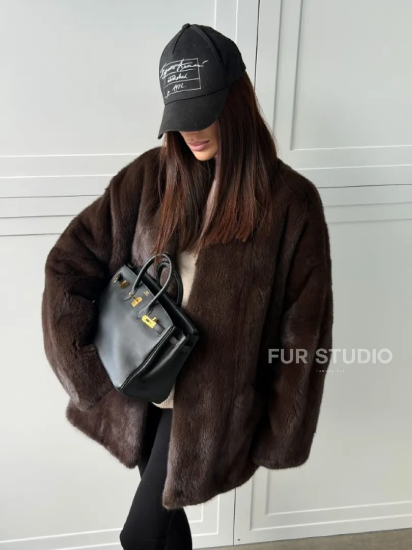 Куртка из норки с V - образным воротом