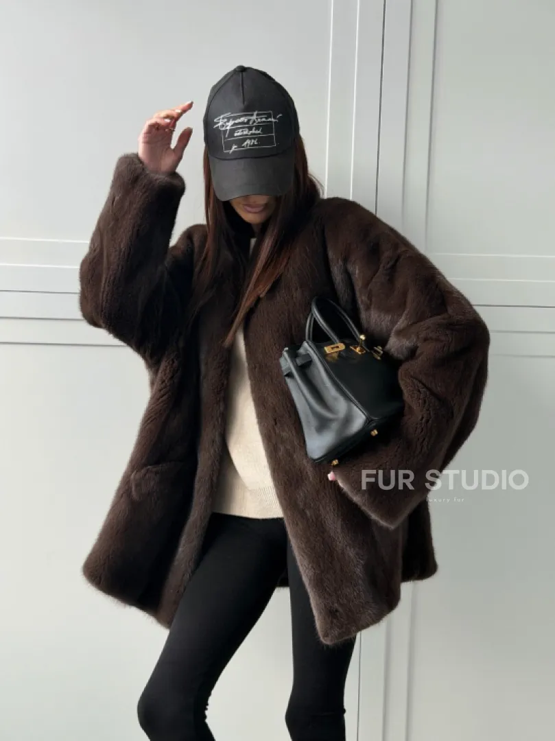 Куртка из норки с V - образным воротом