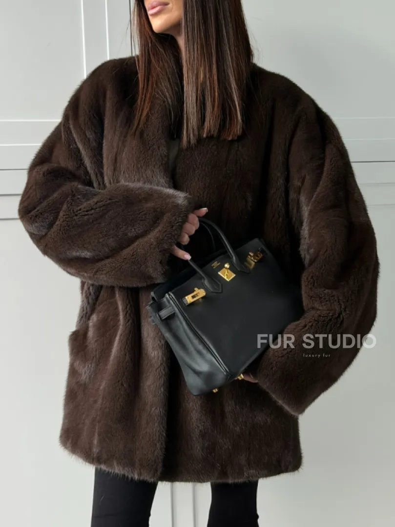 Куртка из норки с V - образным воротом