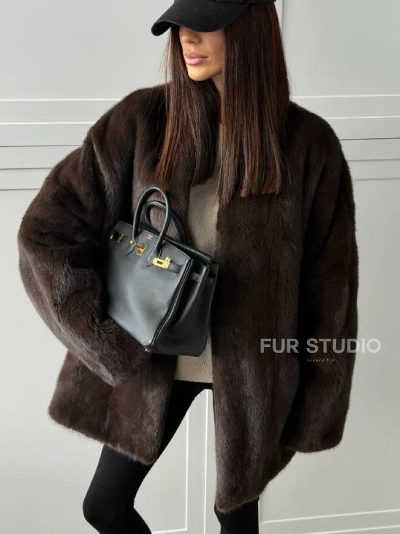 Куртка из норки с V - образным воротом