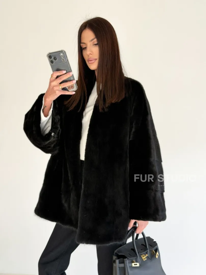 Женский норковый жакет - черный