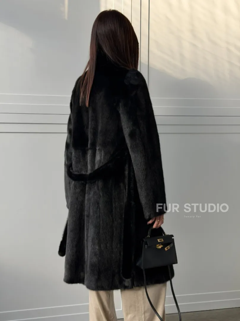 Черная норковая шуба - воротник стойка
