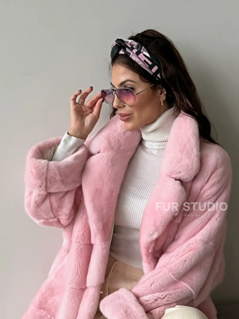 Шуба из плюшевой норки Velvet - цвет розовый