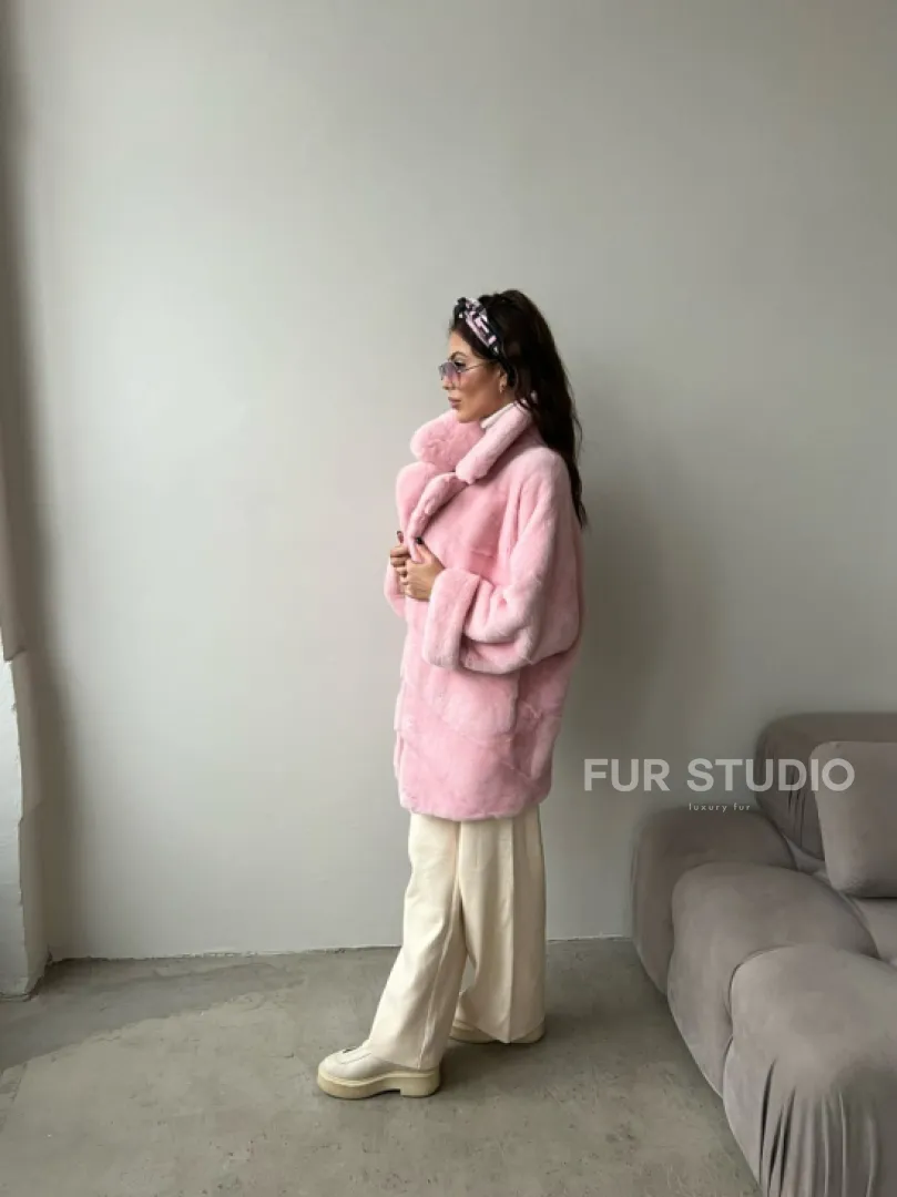 Шуба из плюшевой норки Velvet - цвет розовый