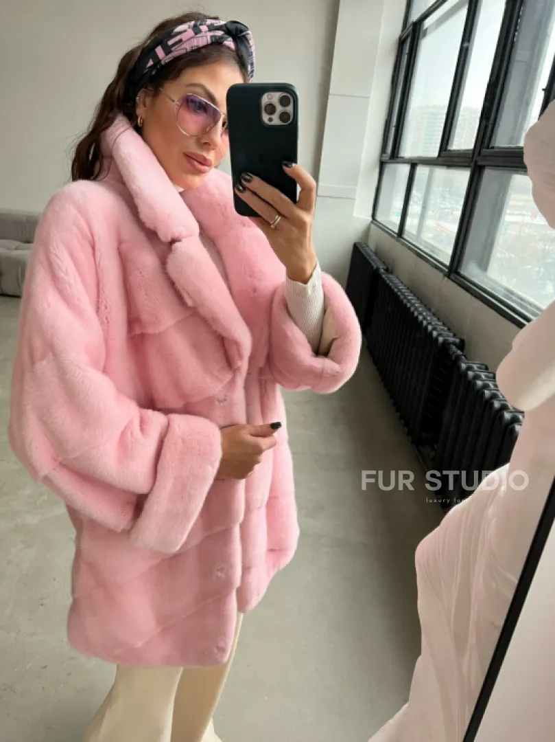 Шуба из плюшевой норки Velvet - цвет розовый