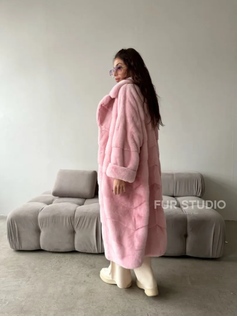 Удлиненная шуба из плюшевой норки Velvet цвет розовый