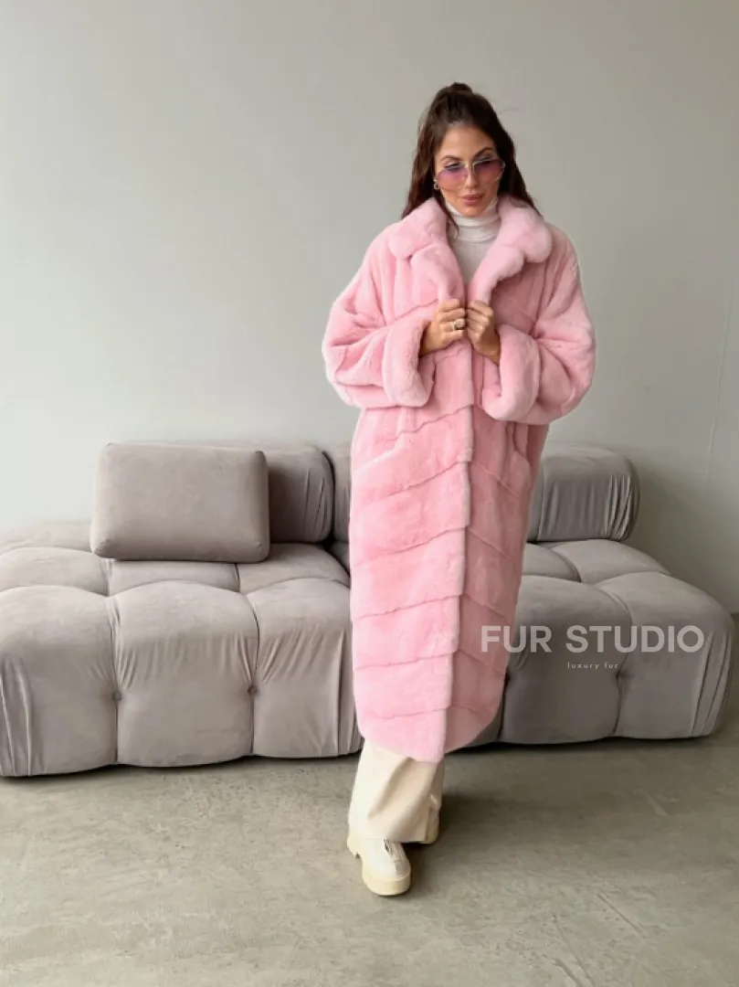 Удлиненная шуба из плюшевой норки Velvet цвет розовый