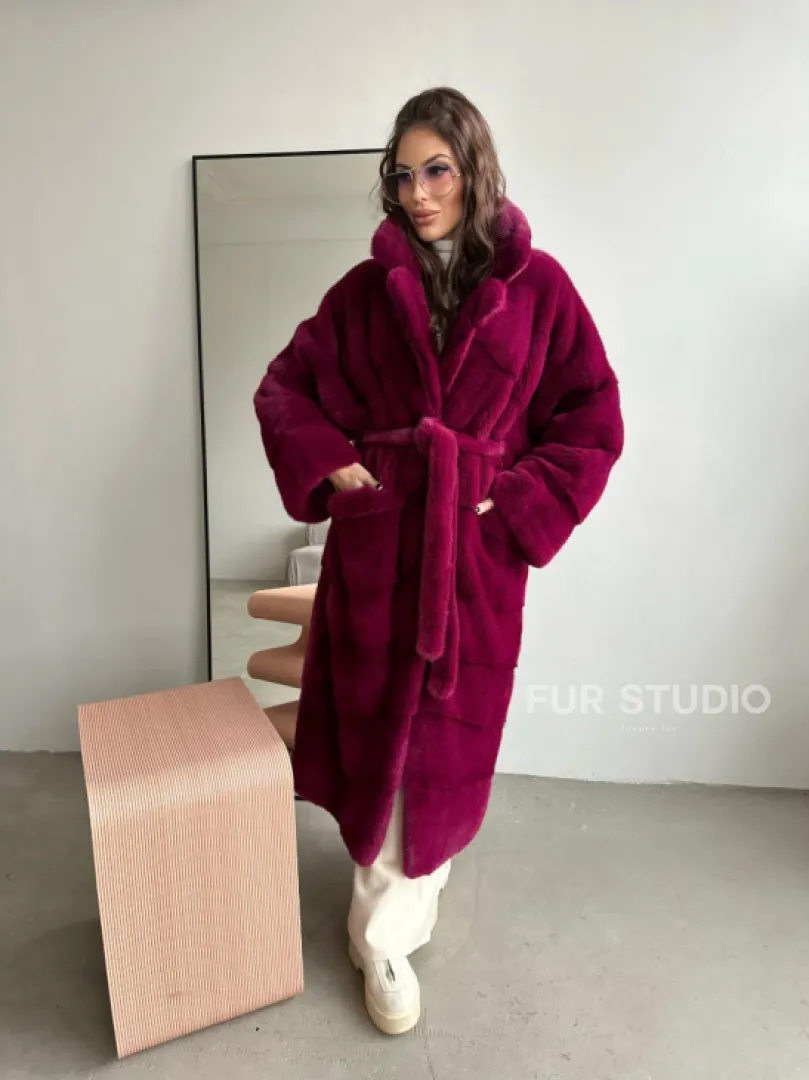 Шуба из плюшевой норки VELVET - цвет пурпур