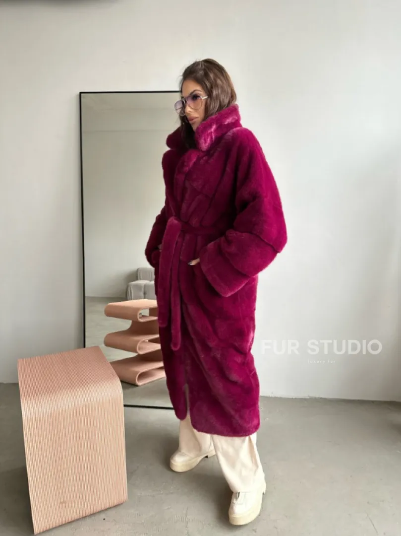 Шуба из плюшевой норки VELVET - цвет пурпур