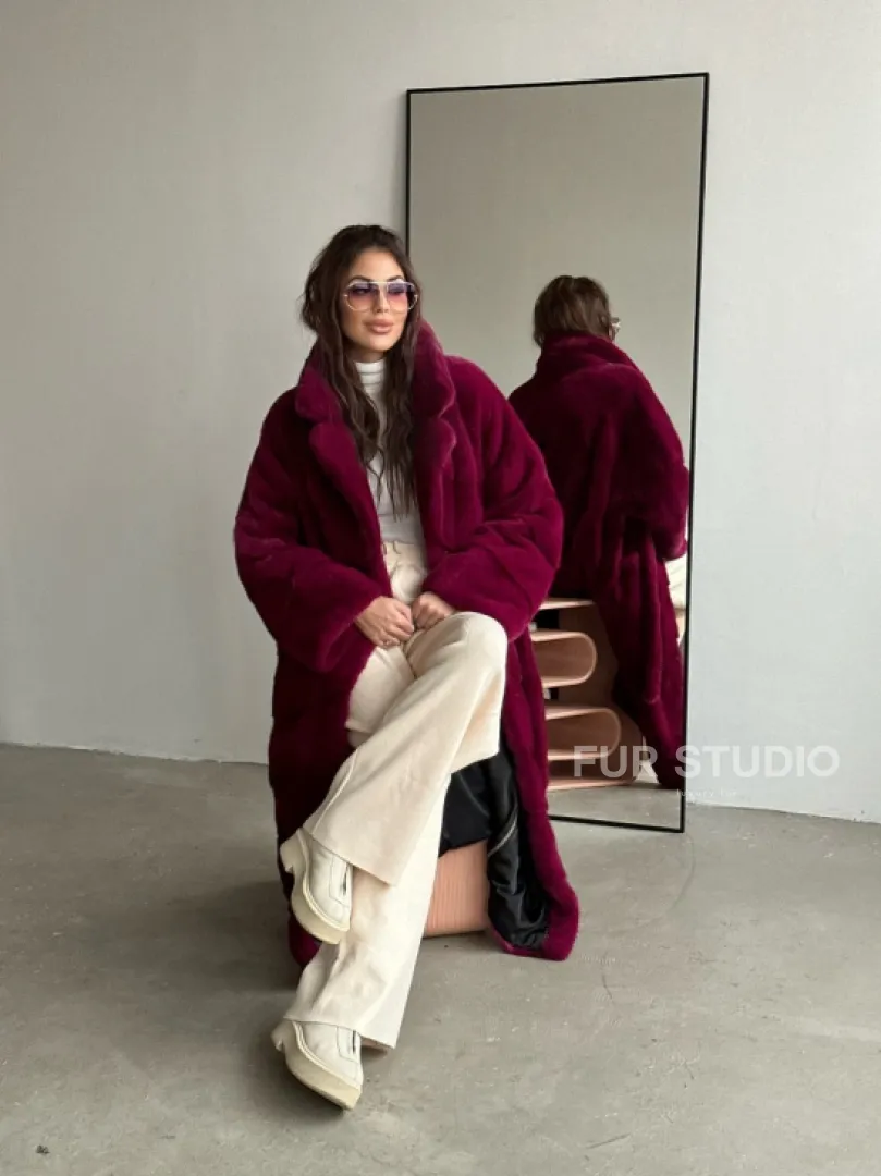 Шуба из плюшевой норки VELVET - цвет пурпур