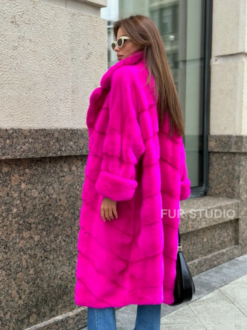 Розовая норковая шуба
