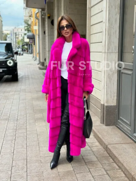 Норковая шуба в цвете фуксия - фото 5