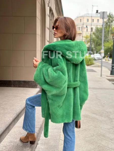 Шуба норковая с капюшоном 100524 - фото 6