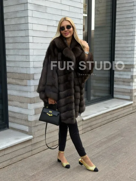 Шуба из натурального меха баргузинского соболя (седина 2) - фото 5