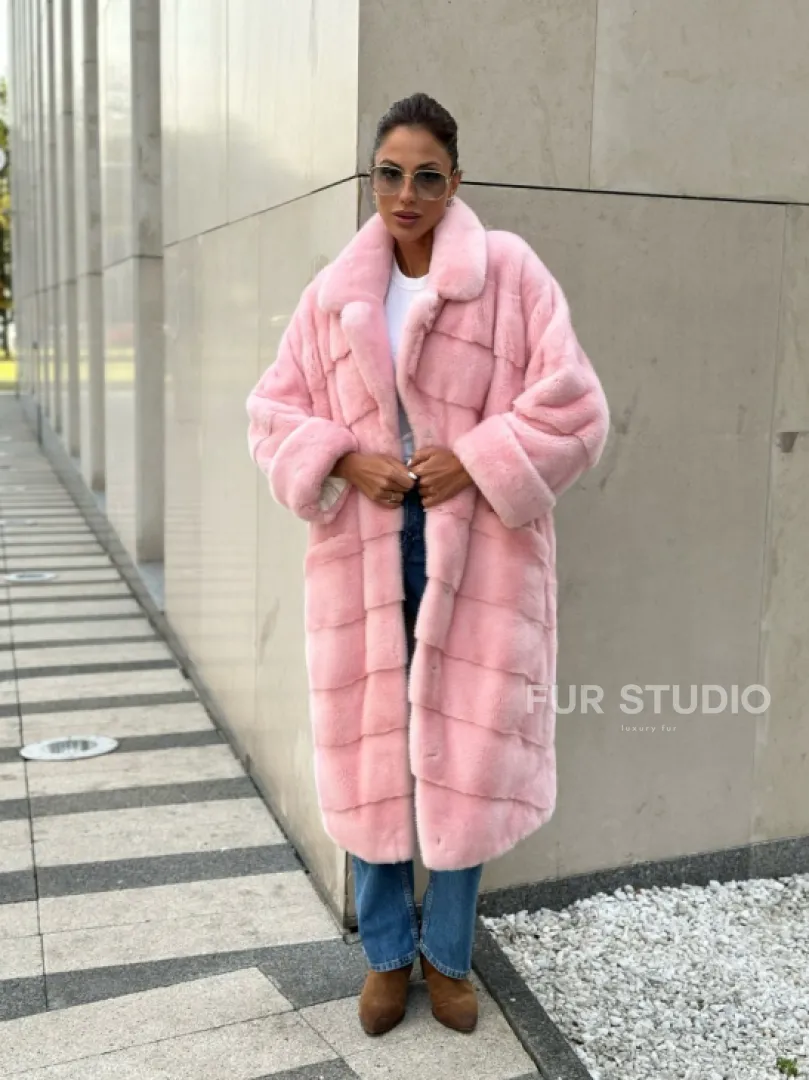 Шуба из плюшевой норки Velvet - цвет светло-розовый