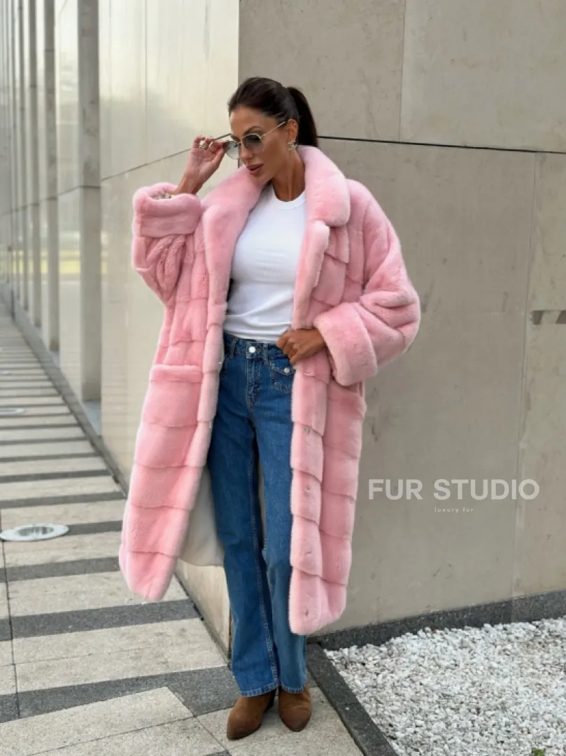 Шуба из плюшевой норки Velvet - цвет светло-розовый