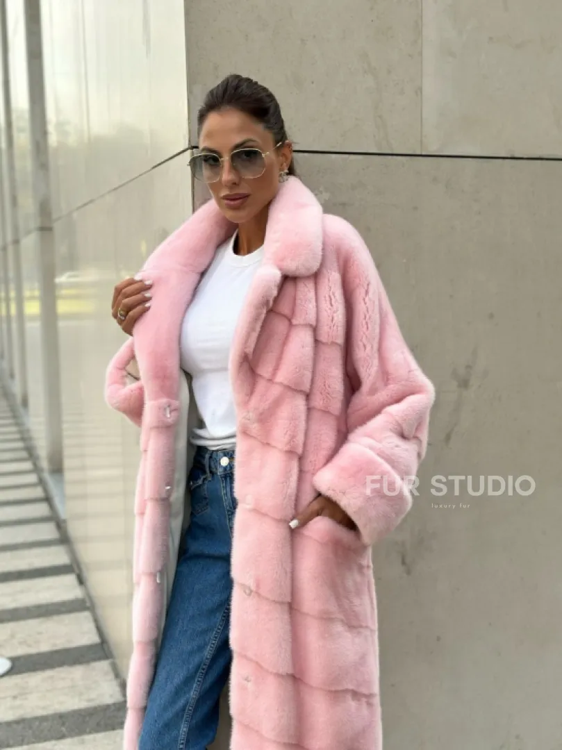 Шуба из плюшевой норки Velvet - цвет светло-розовый