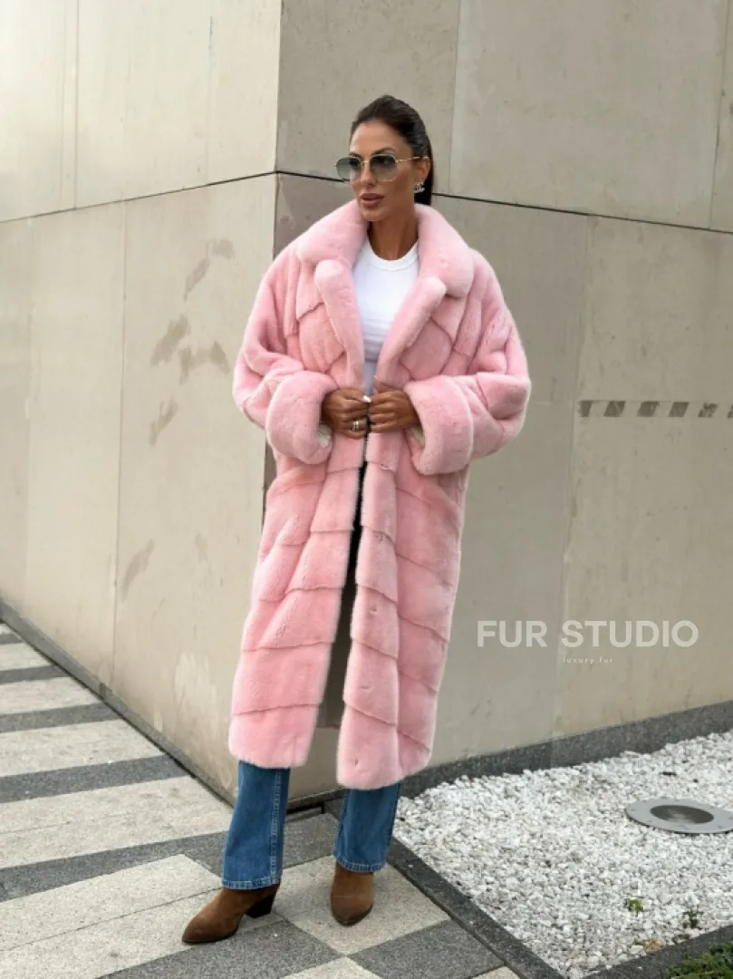 Шуба из плюшевой норки Velvet - цвет светло-розовый