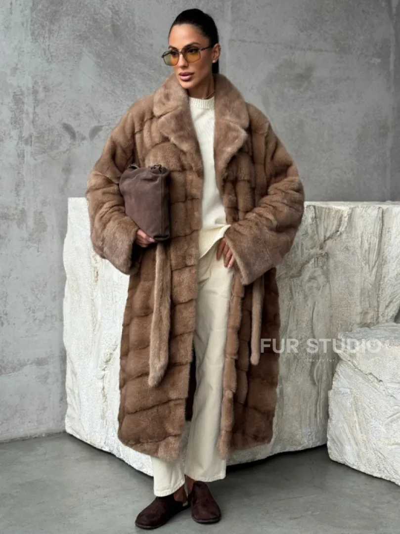 Шуба норковая английский воротник - цвет пастель