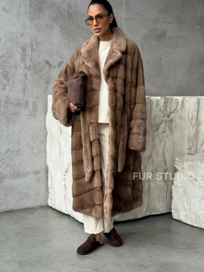 Шуба норковая английский воротник - цвет пастель