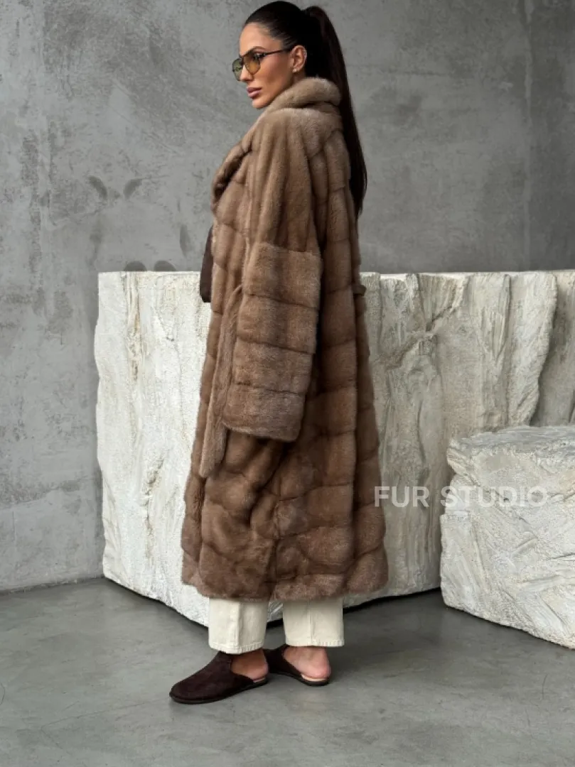 Шуба норковая английский воротник - цвет пастель