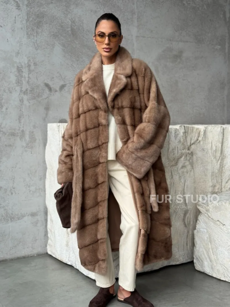 Шуба норковая английский воротник - цвет пастель