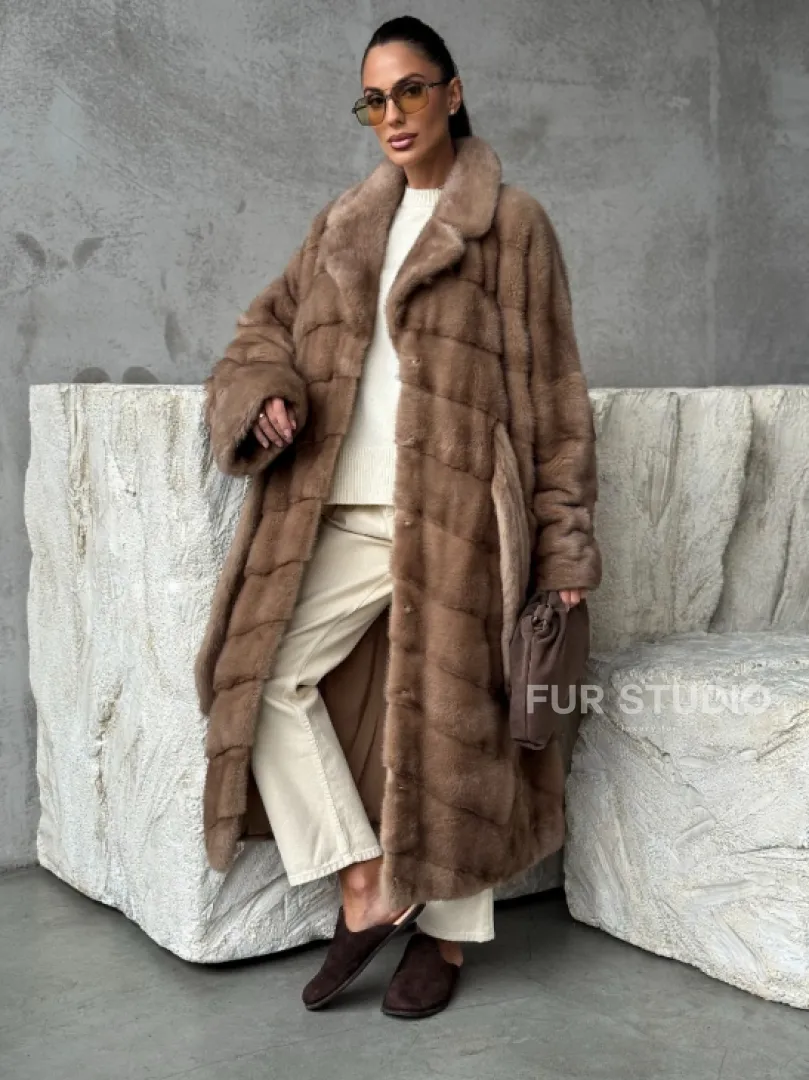 Шуба норковая английский воротник - цвет пастель