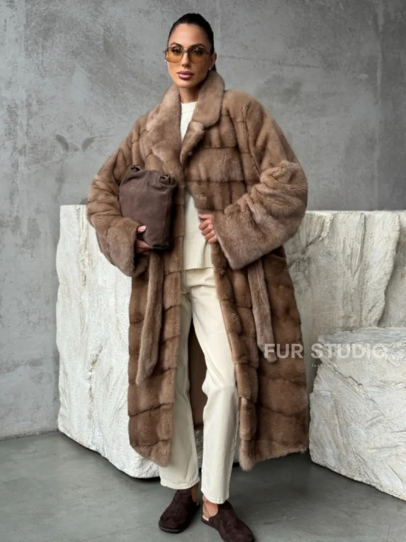 Шуба норковая английский воротник - цвет пастель