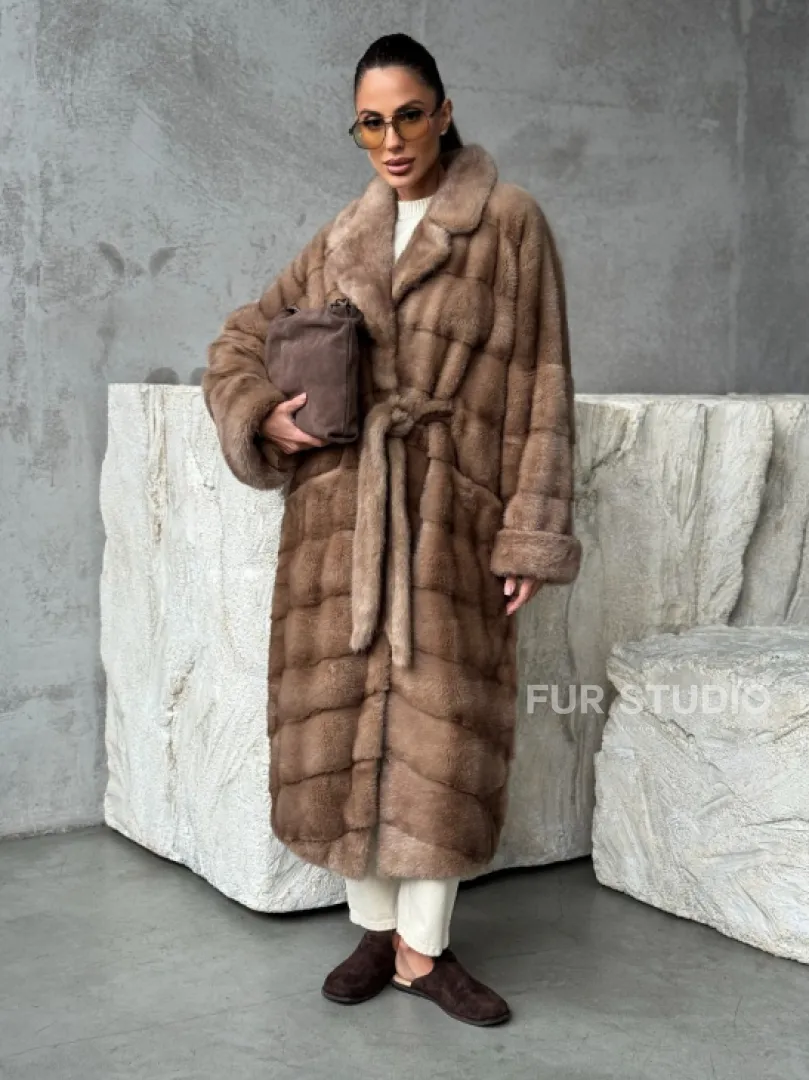 Шуба норковая английский воротник - цвет пастель