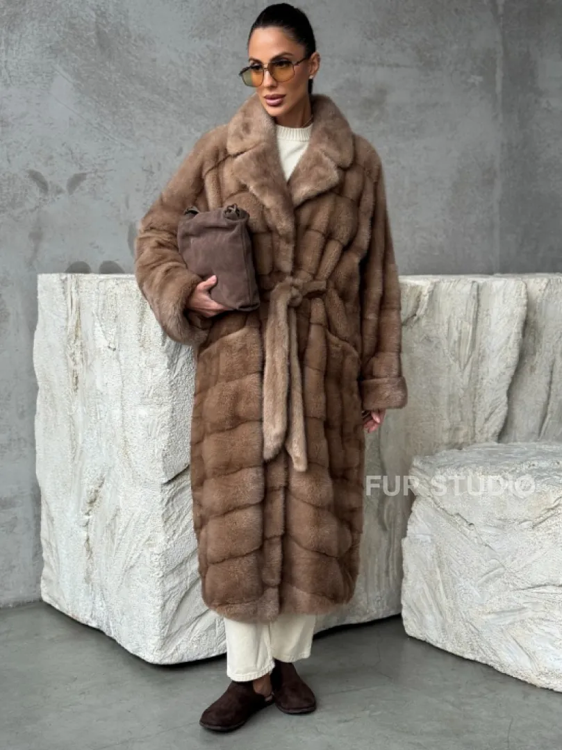 Шуба норковая английский воротник - цвет пастель