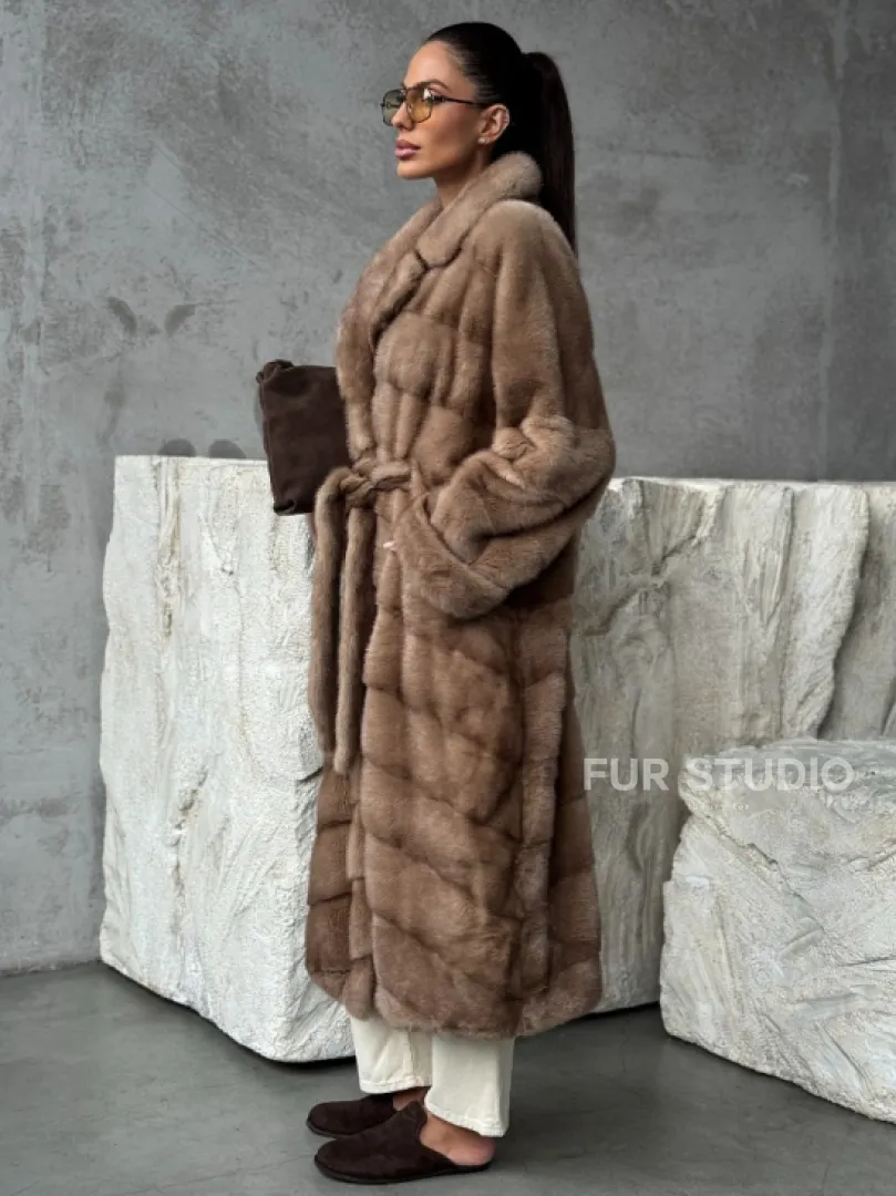 Шуба норковая английский воротник - цвет пастель