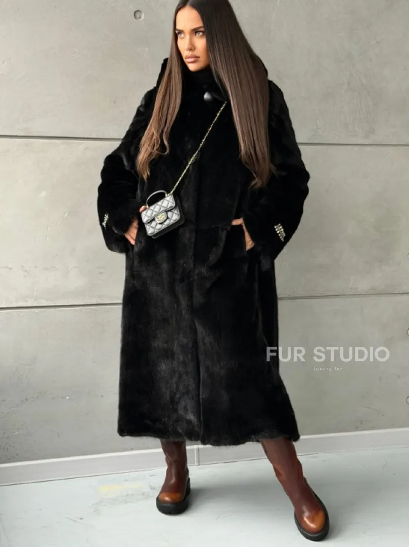 Шуба из норки Blackglama с капюшоном