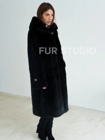 Норка BLACKGLAMA пластины с капюшоном - фото 3