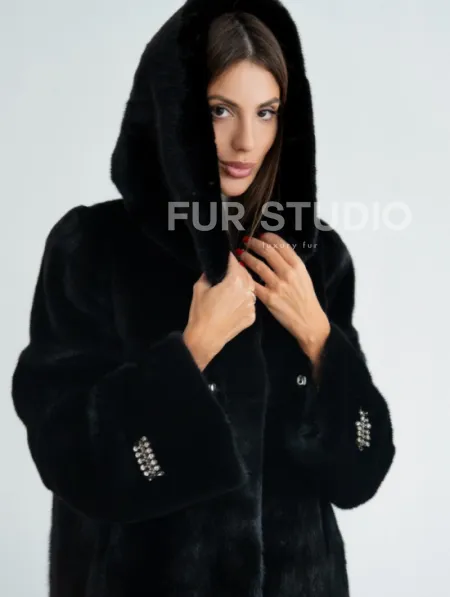 Норка BLACKGLAMA пластины с капюшоном - фото 1