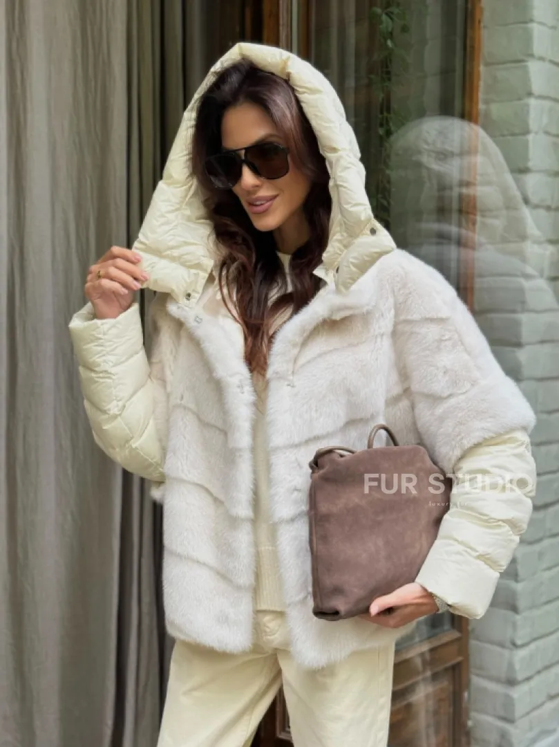 Норковый пуховик/жилет 2в1 - жемчуг