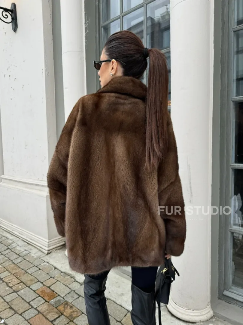 Кимоно полушубок английский воротник - цвет соболь