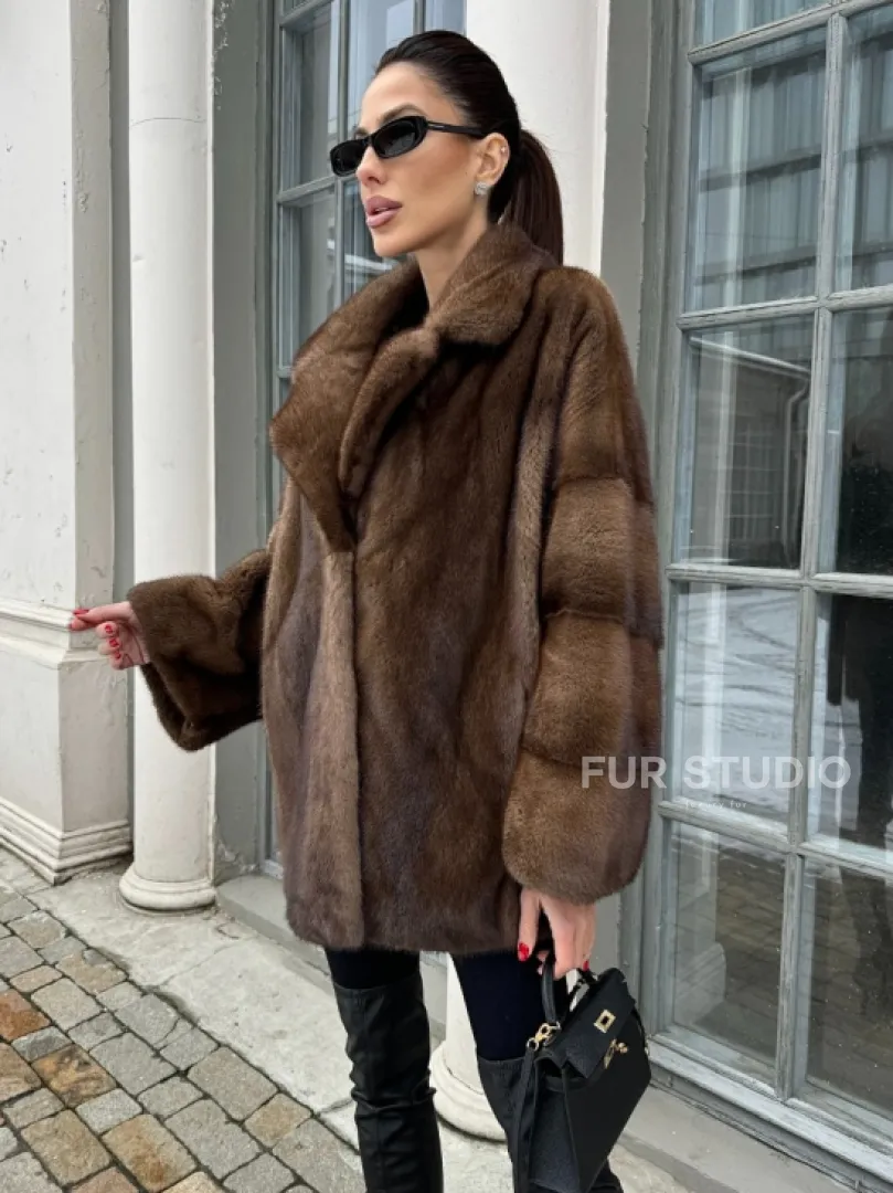 Кимоно полушубок английский воротник - цвет соболь