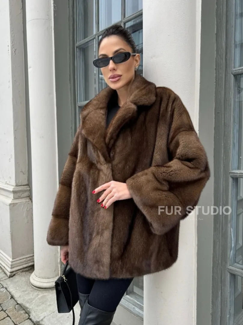 Кимоно полушубок английский воротник - цвет соболь