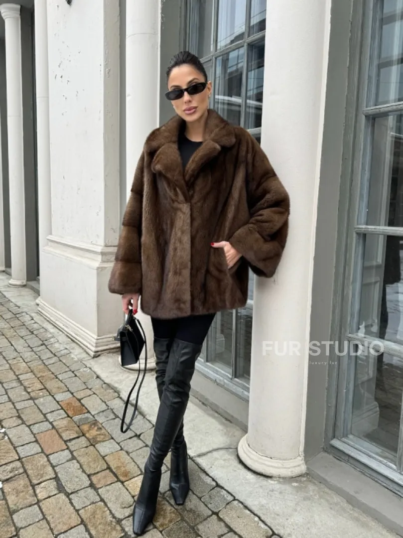 Кимоно полушубок английский воротник - цвет соболь